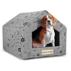 Legowisko personalizowane dla psa domek 50x40 cm H=38 cm łapy szare